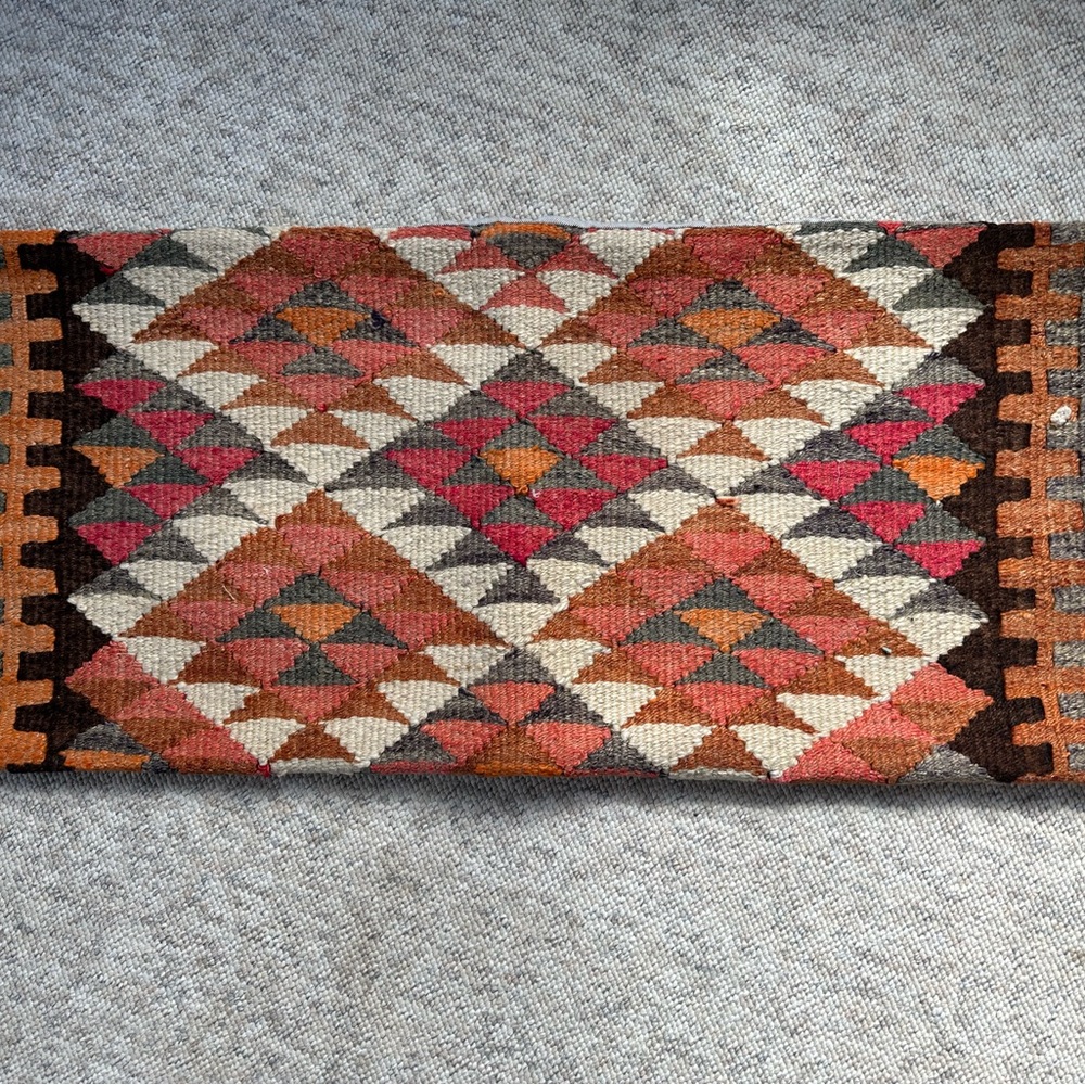Geometric Woven Kilim Wool Pillow cover in Rust, Browns & Cream